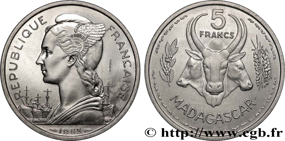MADAGASCAR - UNION FRANCESE Essai de 5 Francs 1953 Paris MS 