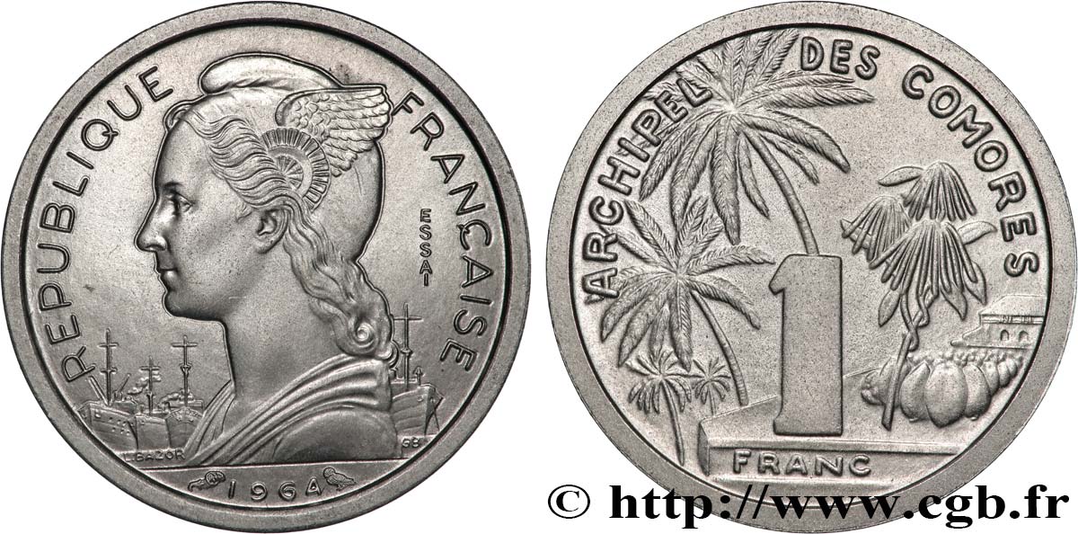 COMOROS  1 Franc ESSAI 1964 Paris MS 