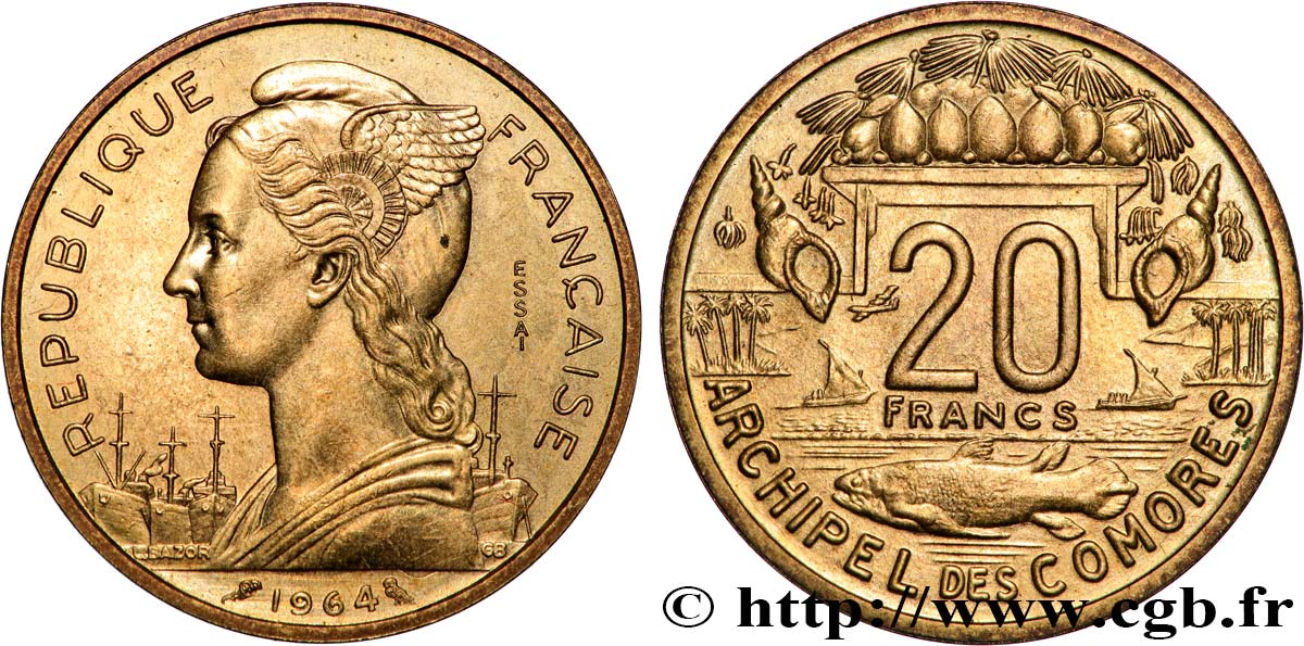 COMOROS  Essai de 20 Francs 1964 Paris MS 