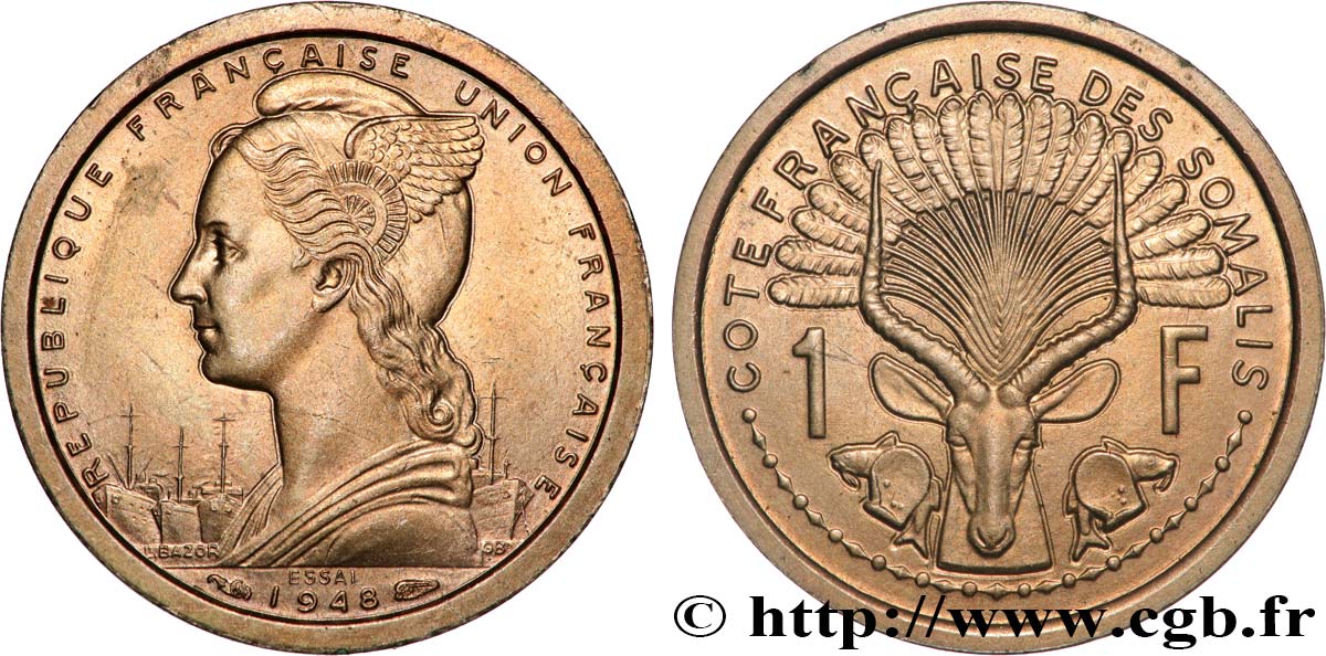 SOMALIA FRANCESA Essai de 1 Franc 1948 Paris SC 