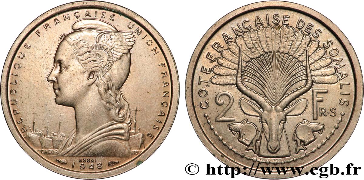 SOMALIA FRANCESA Essai de 2 Francs 1948 Paris SC 