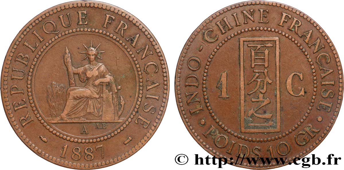 FRENCH INDOCHINA 1 Centième 1887 Paris XF 