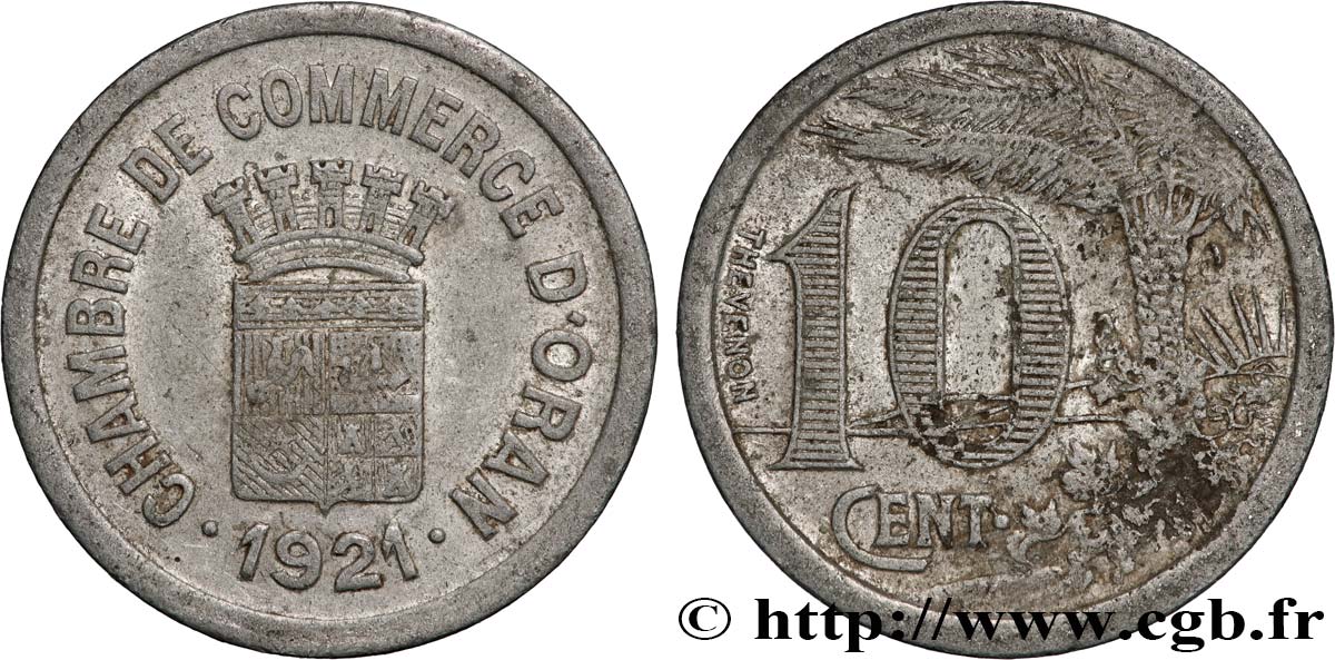 ALGERIA 10 Centimes Chambre de commerce d’Oran 1921 ORAN XF 