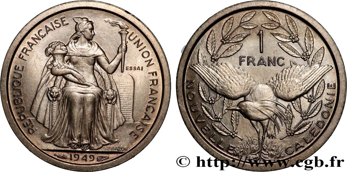 NOUVELLE CALÉDONIE Essai de 1 Franc 1949 Paris SPL 