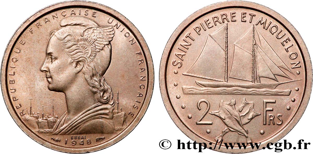 SAINT PIERRE ET MIQUELON 2 Francs ESSAI 1948 Paris SPL 