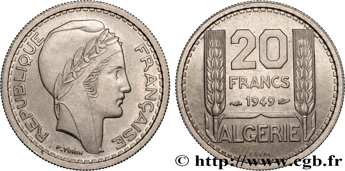 ALGÉRIE Essai 20 Francs Turin 1949  SPL 