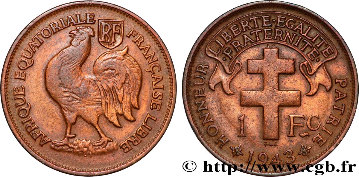 AFRICA ECUATORIAL FRANCESA - Fuerzas Francesas Libras 1 Franc 1943 Prétoria MBC 