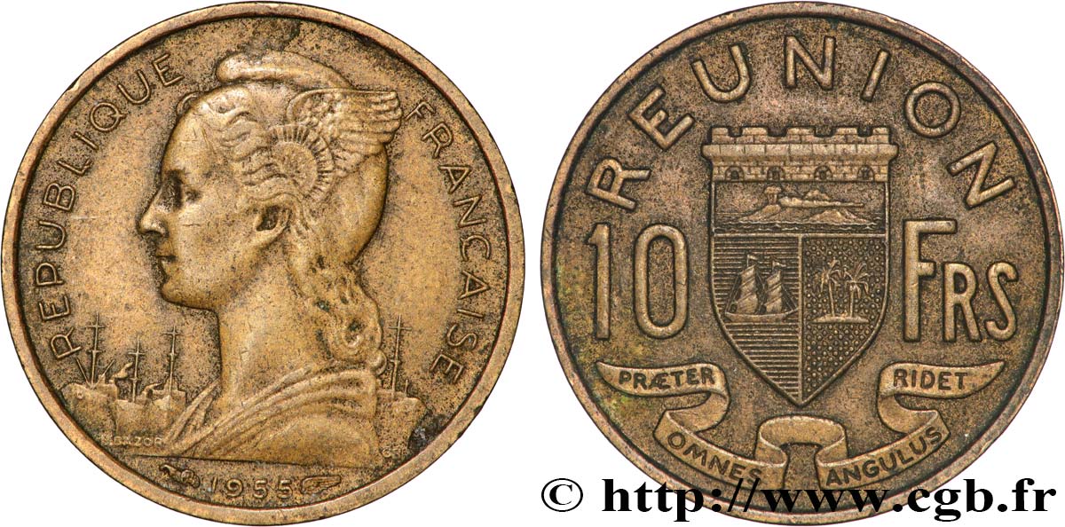 ISLA DE LA REUNIóN 10 Francs 1955 Paris MBC 