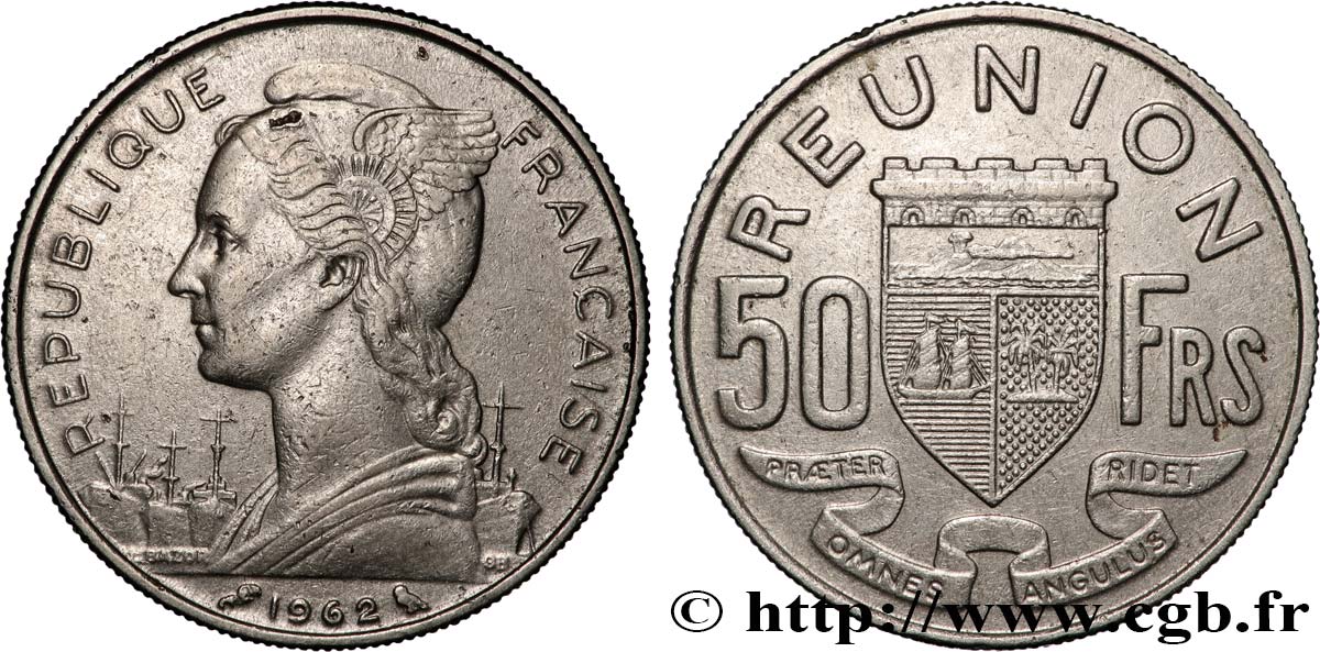 ISLA DE LA REUNIóN 50 Francs 1962 Paris MBC 