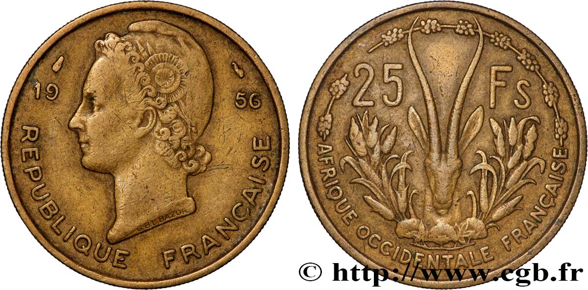 FRANZÖSISCHE WESTAFRIKA 25 Francs 1956 Paris fSS 