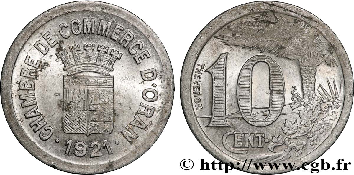 ALGERIA 10 Centimes Chambre de commerce d’Oran 1921 Oran AU 