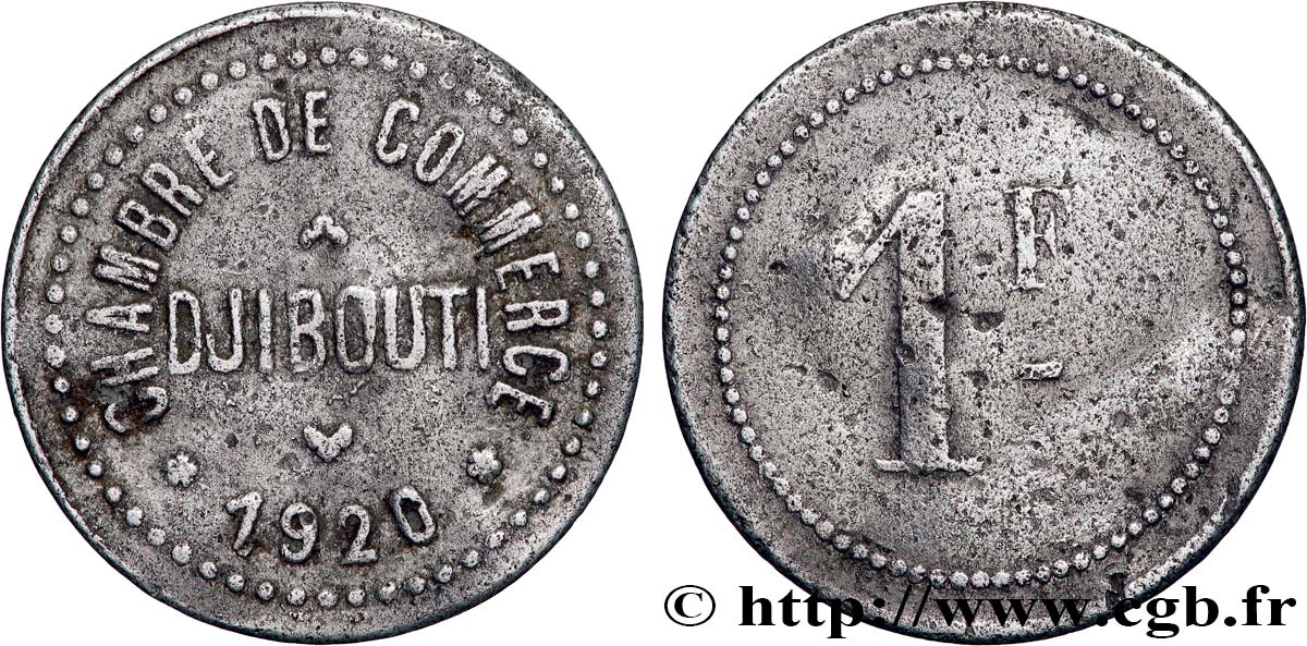 YIBUTI 1 Franc Chambre de Commerce de Djibouti 1920 Djibouti BC 