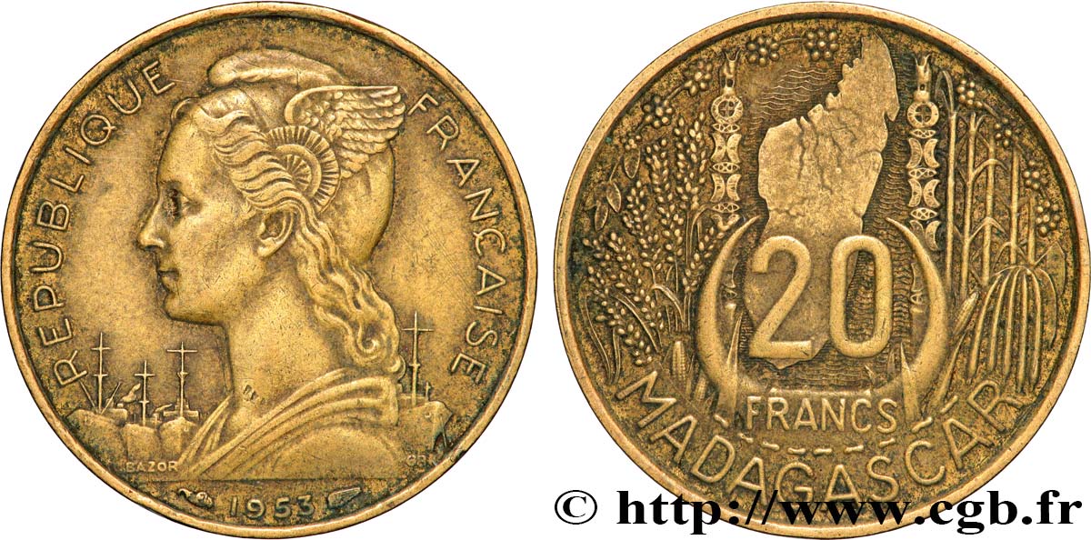 MADAGASCAR - Union française 20 Francs 1953 Paris TTB 