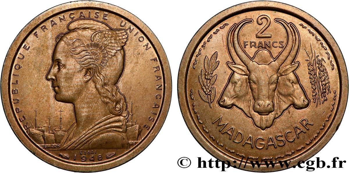 MADAGASCAR - UNION FRANCESE Essai de 2 Francs 1948 Paris MS 