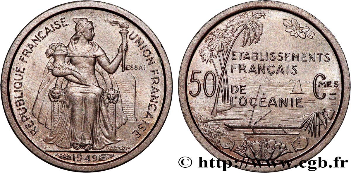 FRENCH POLYNESIA - Oceania Francesa Essai de 50 Centimes établissements français de l’Océanie 1949 Paris SC 