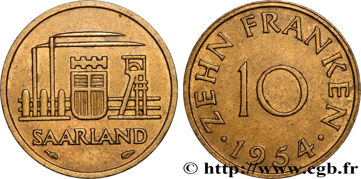 SAARLAND 10 Franken 1954 Paris fVZ 