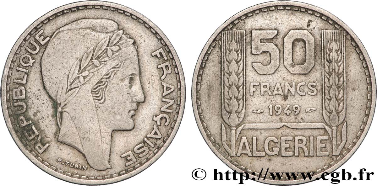 ALGÉRIE 50 Francs Turin 1949  TTB 