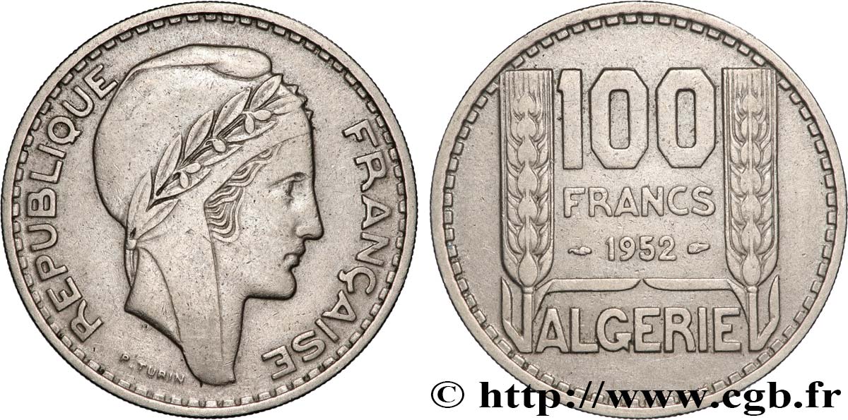 ALGÉRIE 100 Francs Turin 1952  TTB 