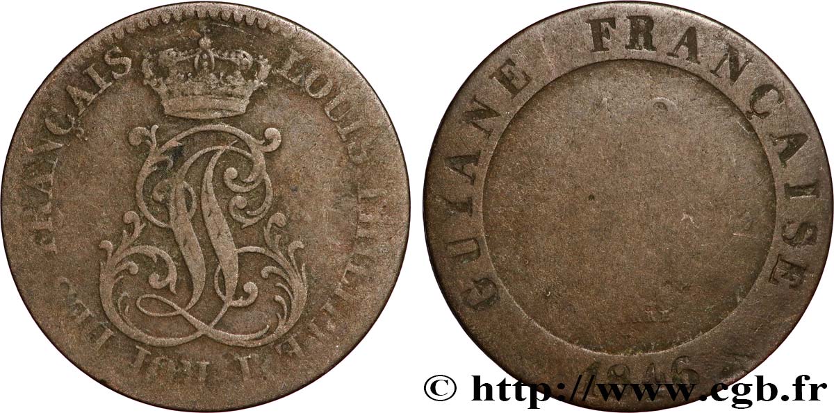 FRANZÖSISCHE-GUAYANA 10 Cent. (imes) Louis-Philippe 1846 Paris fS 