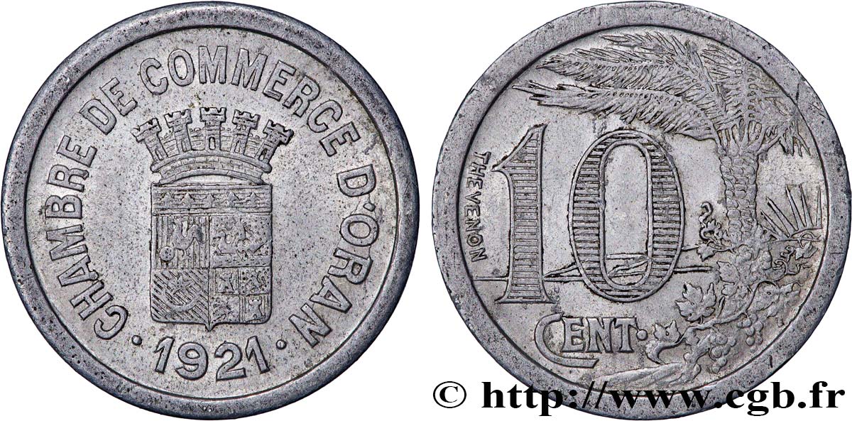 ALGERIA 10 Centimes Chambre de commerce d’Oran 1921 ORAN XF 