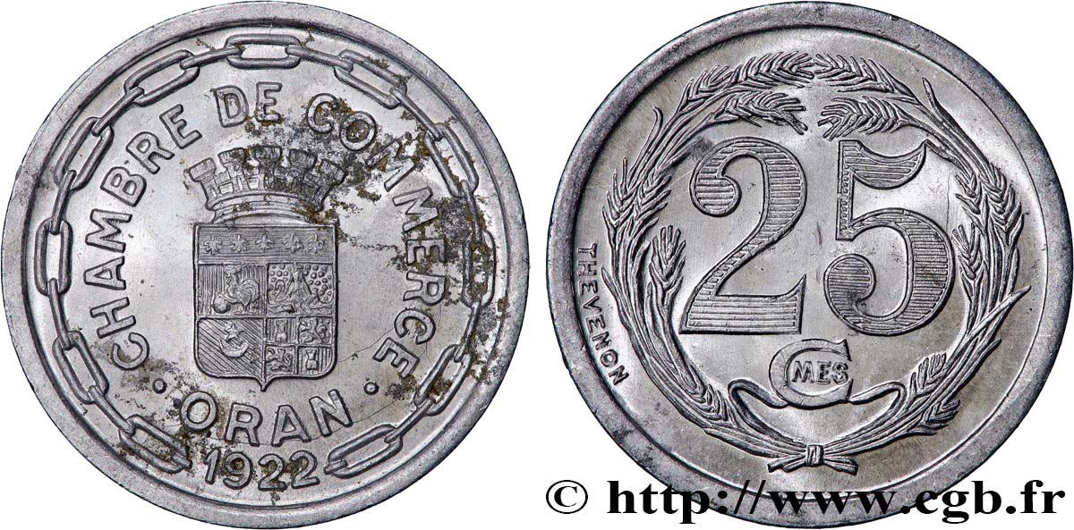 ALGERIEN 25 Centimes Chambre de commerce d’Oran 1922 ORAN VZ 