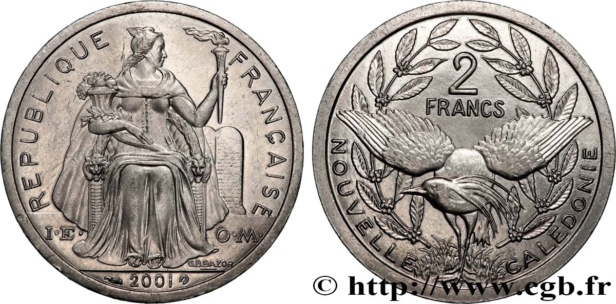 NOUVELLE CALÉDONIE 2 Francs I.E.O.M. 2001 Paris SUP 