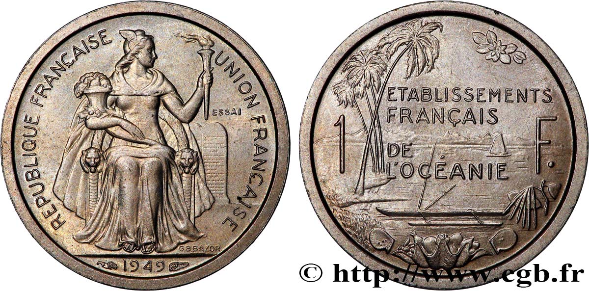 FRENCH POLYNESIA - Oceania Francesa Essai de 1 Franc Établissements français de l’Océanie 1949 Paris SC 