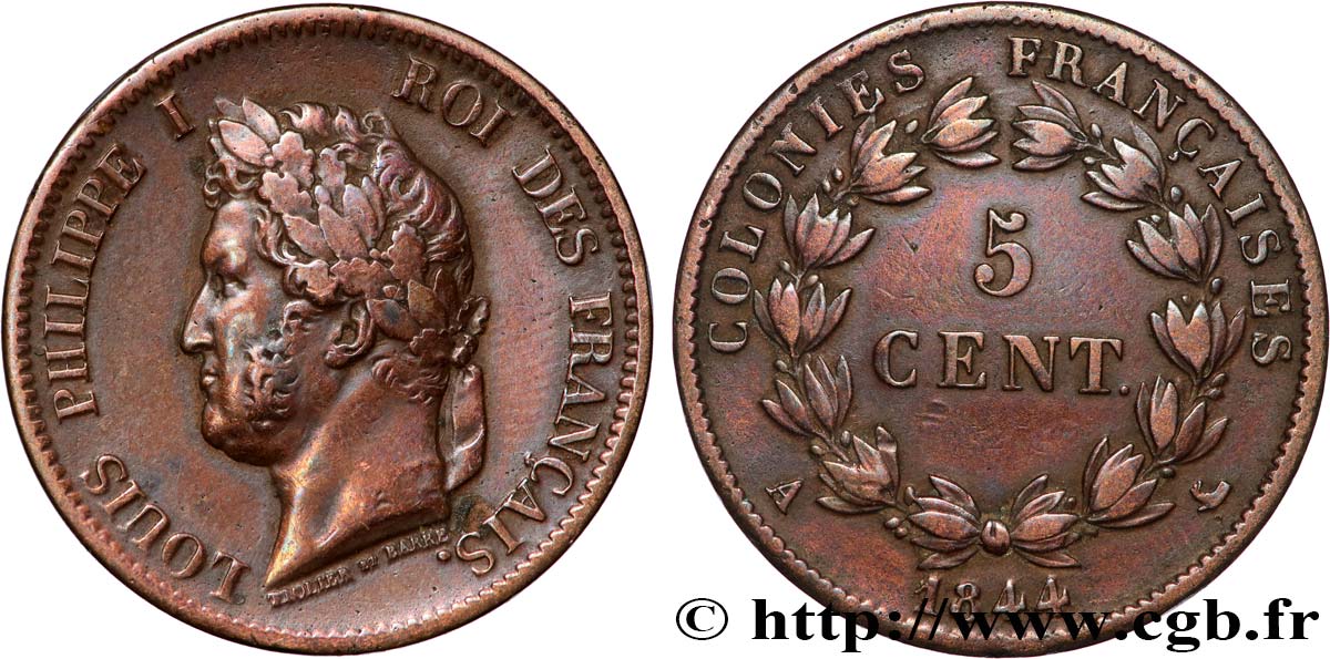 COLONIE FRANCESI - Luigi Filippo, per Isole Marchesi 5 Centimes Louis Philippe Ier 1844 Paris - A BB 