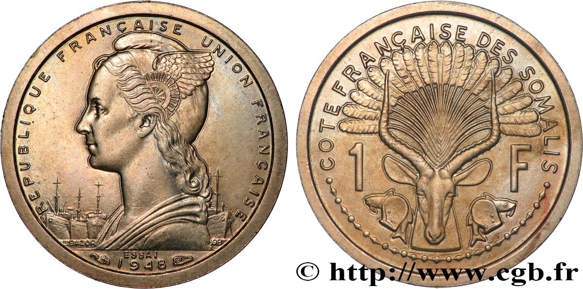 FRANZÖSISCHE SOMALILAND Essai de 1 Franc 1948 Paris fST 