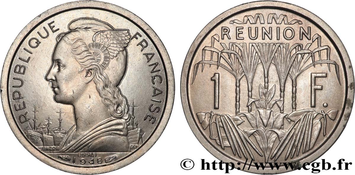 ÎLE DE LA RÉUNION Essai de 2 Francs 1948 Paris SPL 