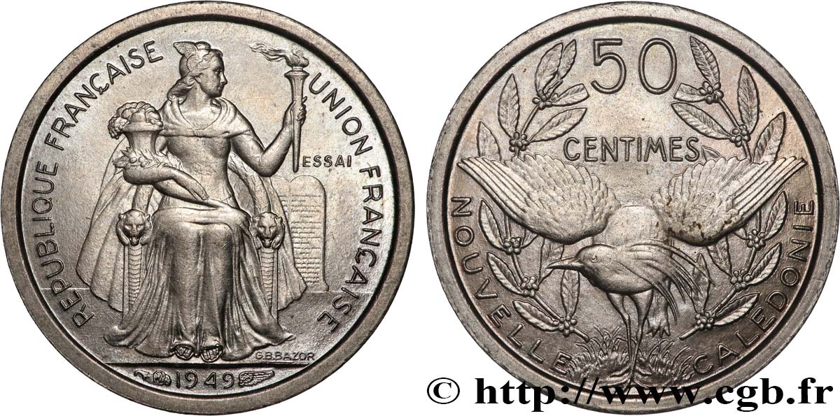 NEUKALEDONIEN 50 Centimes ESSAI 1949 Paris fST 