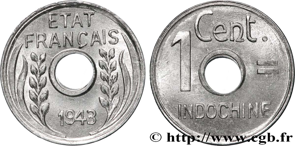 FRENCH INDOCHINA 1 Centième 1943 Hanoï MS 