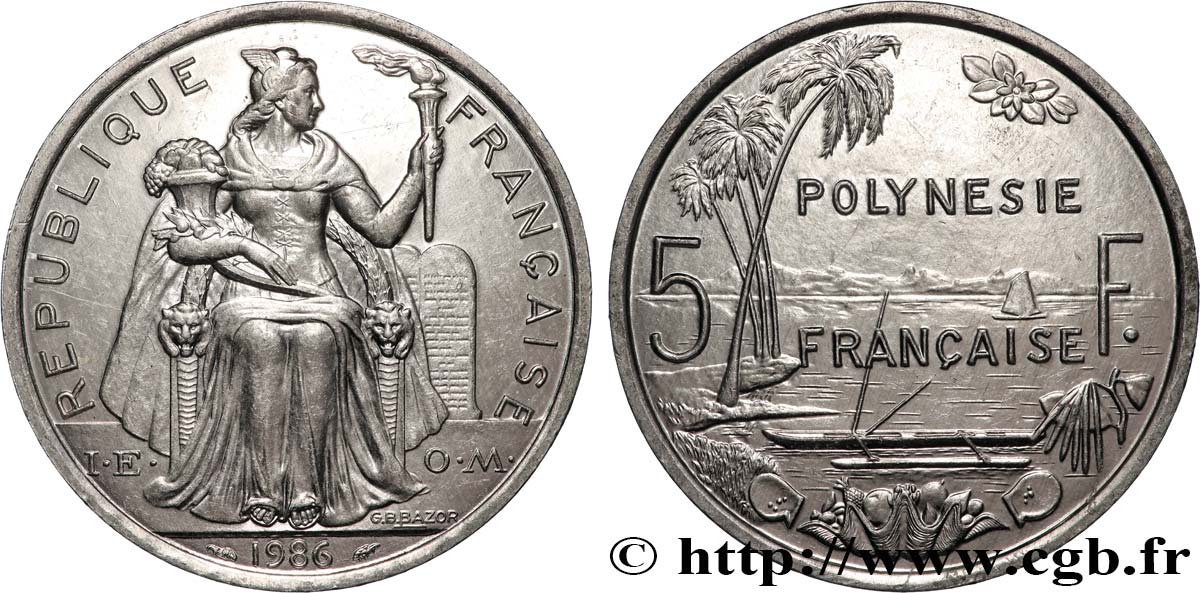 POLYNÉSIE FRANÇAISE 5 Francs I.E.O.M. Polynésie Française 1986 Paris SPL 