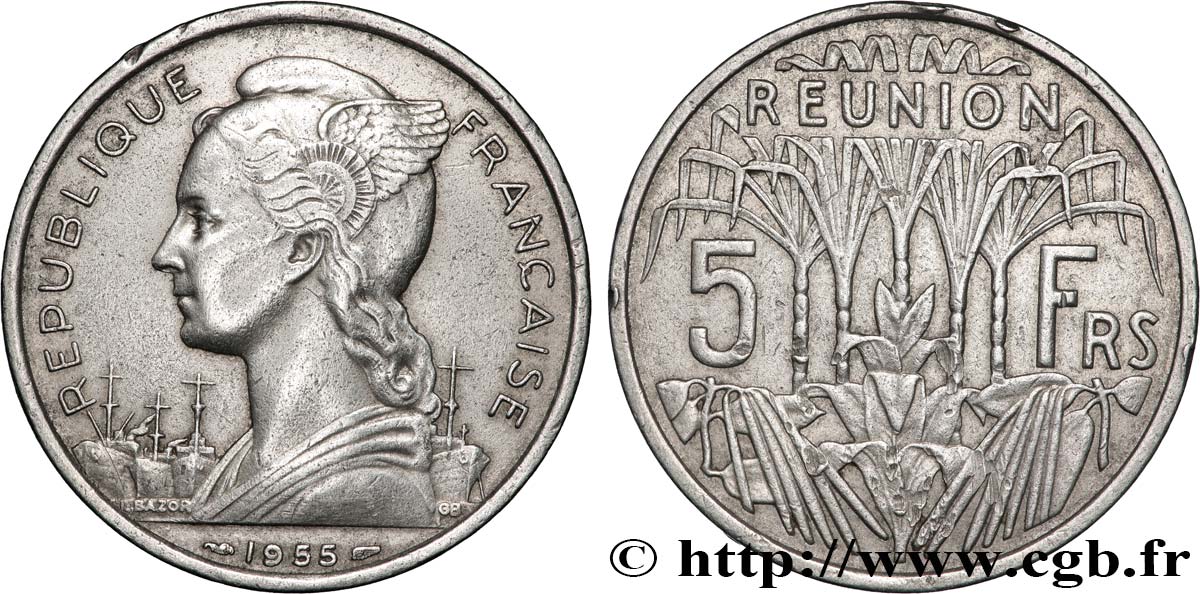 REUNION 5 Francs 1955 Paris XF 