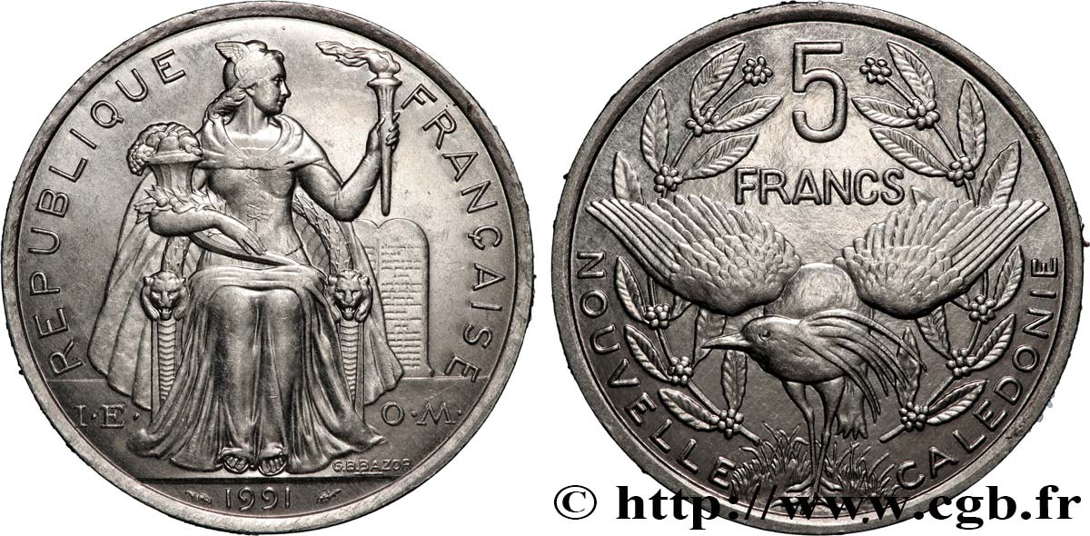 NOUVELLE CALÉDONIE 5 Francs I.E.O.M. 1991 Paris SPL 