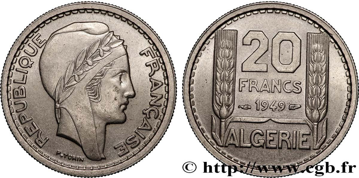 ALGERIA 20 Francs Turin 1949  SPL+ 