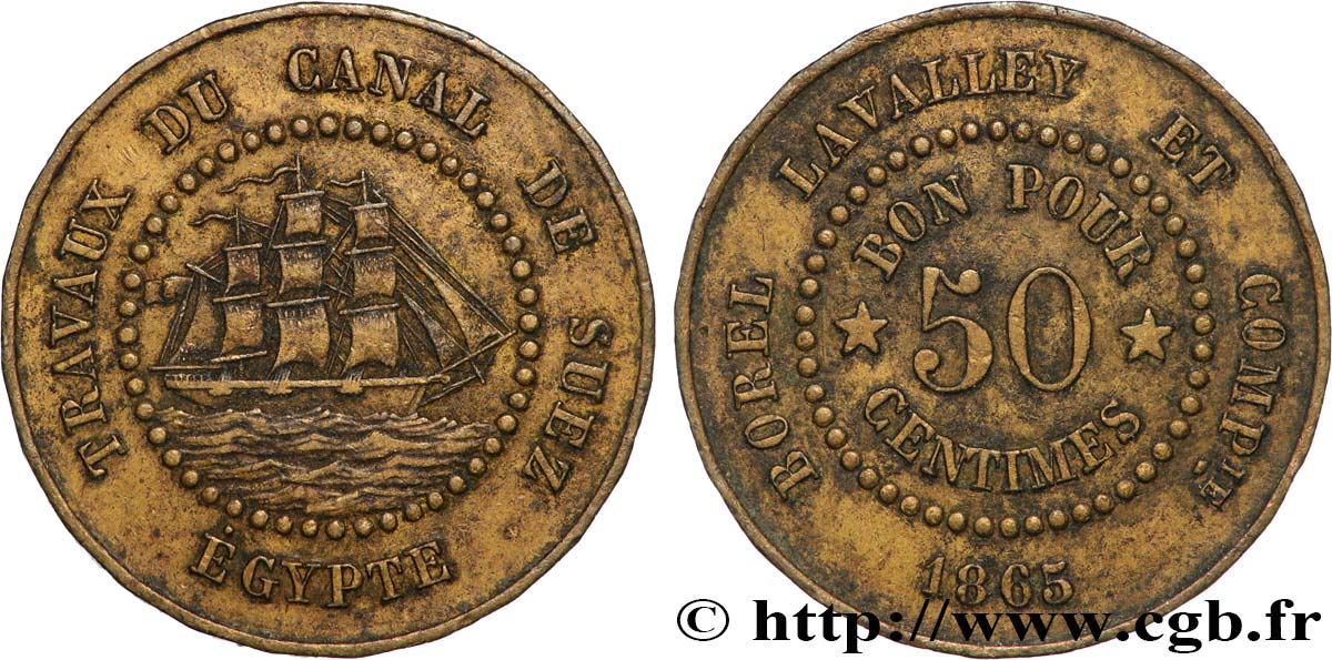 ÄGYPTEN - SUESKANAL 50 Centimes Borel Lavalley et Compagnie 1865  SS 