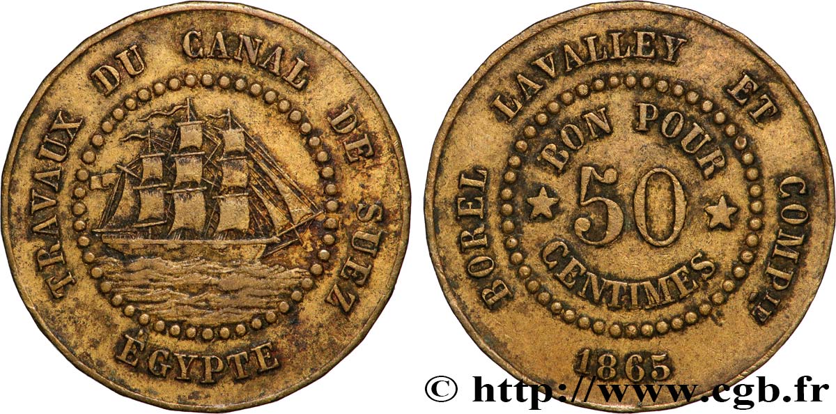 ÄGYPTEN - SUESKANAL 50 Centimes Borel Lavalley et Compagnie 1865  SS 