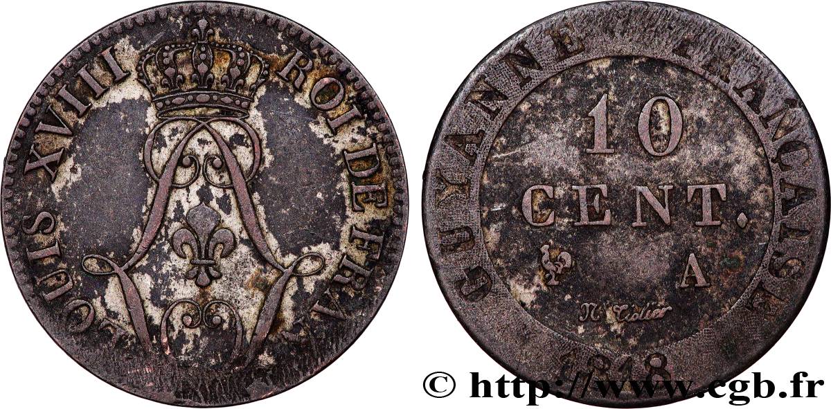 FRENCH GUYANA 10 Centimes 1818 Paris - A VF 