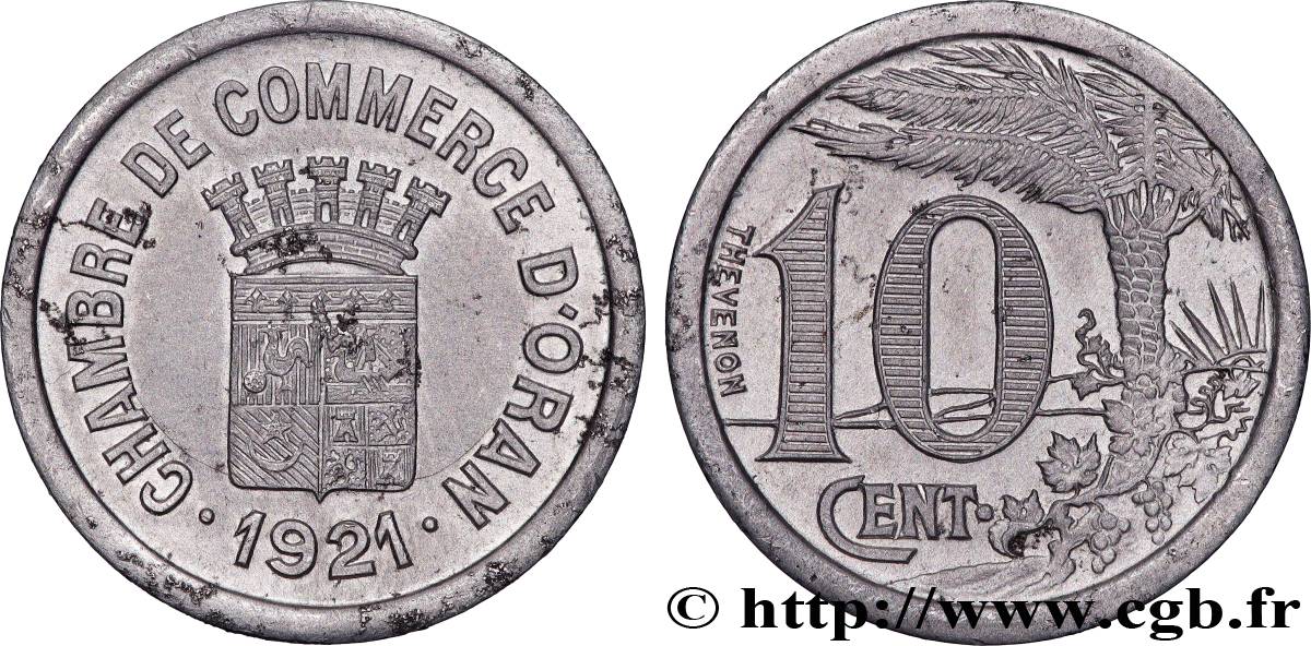 ALGÉRIE 10 Centimes Chambre de Commerce Oran 1921 Oran SUP 