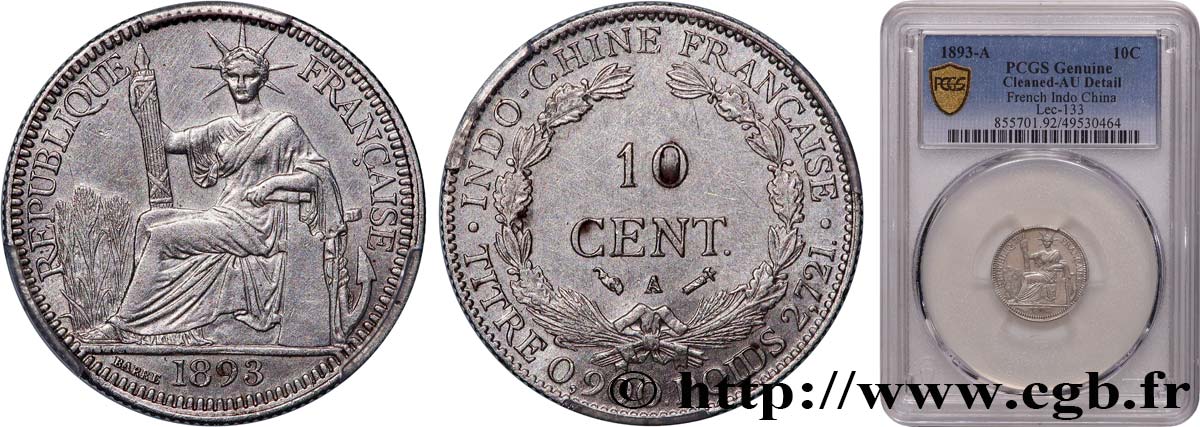 FRENCH INDOCHINA 10 Centièmes 1893 Paris AU PCGS