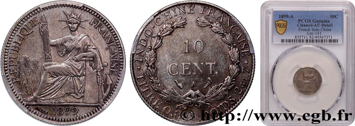 FRENCH INDOCHINA 10 Centièmes 1899 Paris AU PCGS