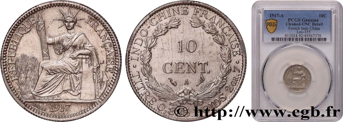 INDOCINA FRANCESE 10 Centièmes 1917 Paris MS PCGS