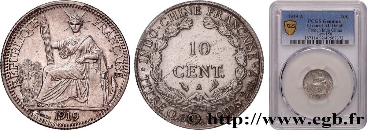 INDOCHINE FRANÇAISE 10 Centièmes 1919 Paris SPL PCGS