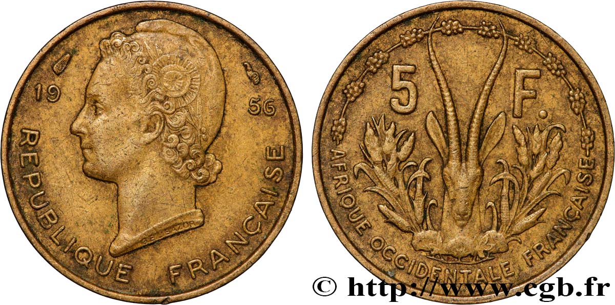 FRANZÖSISCHE WESTAFRIKA 5 Francs 1956 Paris SS 