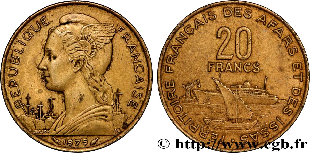 DJIBOUTI - Territoire français des AFARS et des ISSAS 20 Francs 1975 PARIS TTB 