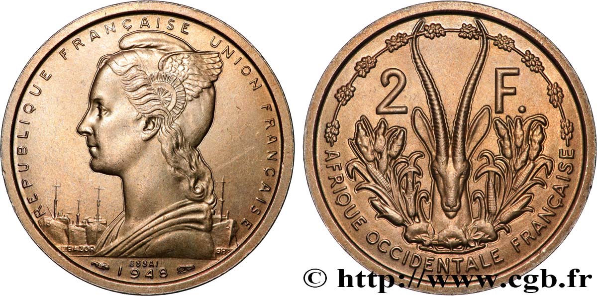 FRANZÖSISCHE WESTAFRIKA - FRANZÖSISCHE UNION Essai de 2 Francs 1948 Paris fST 