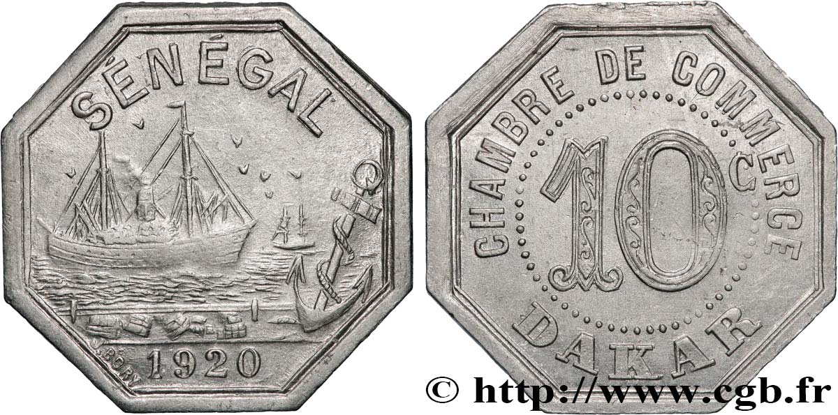 AFRIQUE FRANÇAISE - SÉNÉGAL 10 Centimes Chambre de Commerce de Dakar 1920 Dakar AU 