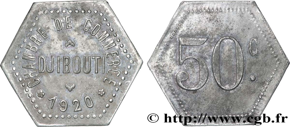 DJIBOUTI 50 Centimes Chambre de Commerce de Djibouti 1920 Djibouti AU 