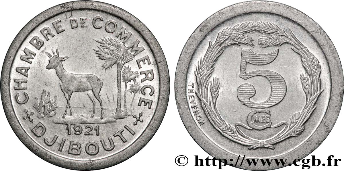 DJIBOUTI 5 Centimes Chambre de Commerce de Djibouti 1921 Paris AU 